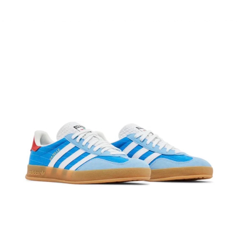 Adidas Sky Blue and White Trainers with Gum Sole